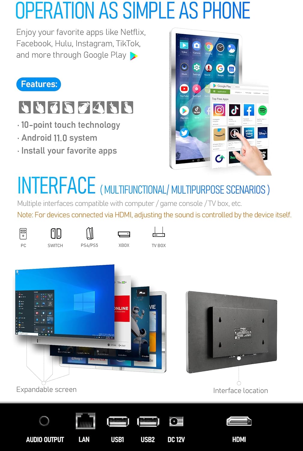 21.5 inch Smart Touchscreen Bathroom TV with 360° Rotation, Full HD 1080P L501832