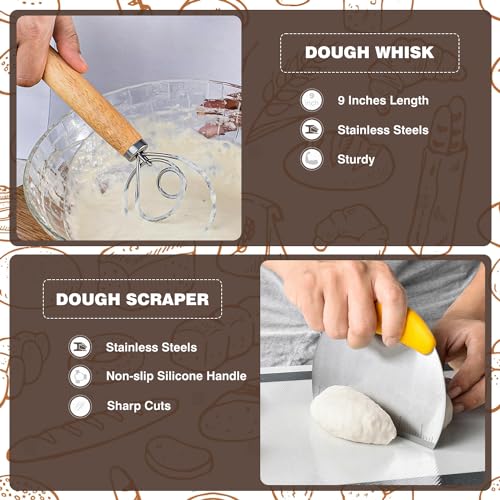 Bread Proofing Basket Set with Linen Liner, Dough Scraper and Whisk Y326