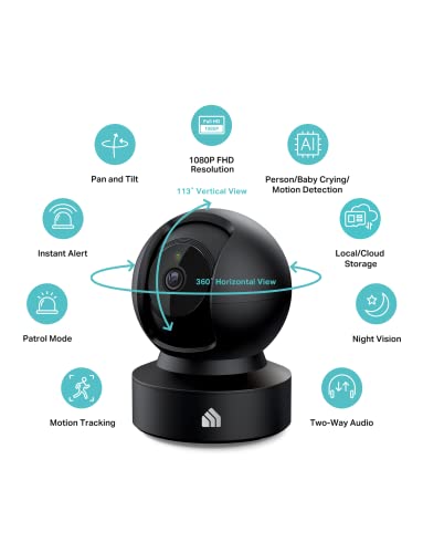 Indoor Pan/Tilt Smart Security Camera, 1080p HD with Night Vision and Motion Detection V470