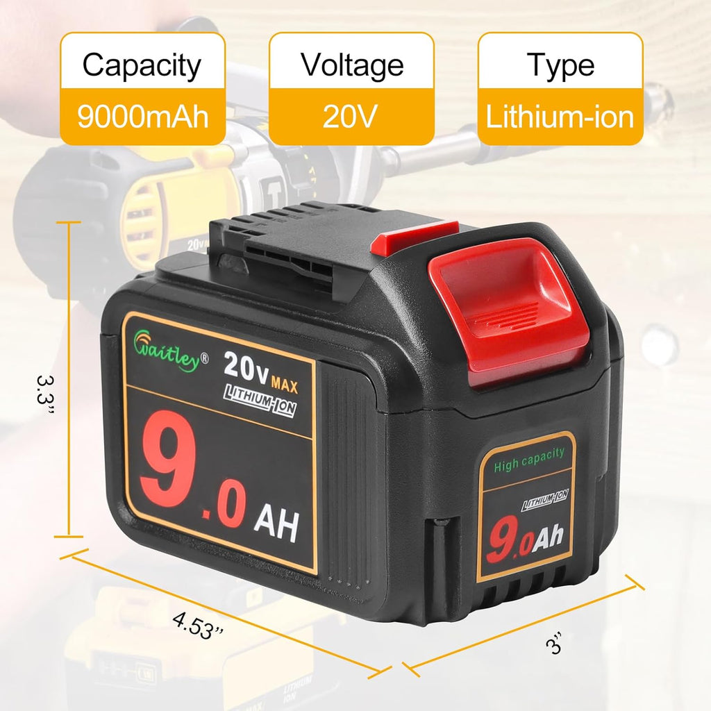 2 Pack 20V 9.0Ah Replacement Battery with LED Indicator for Cordless Power Tools P564