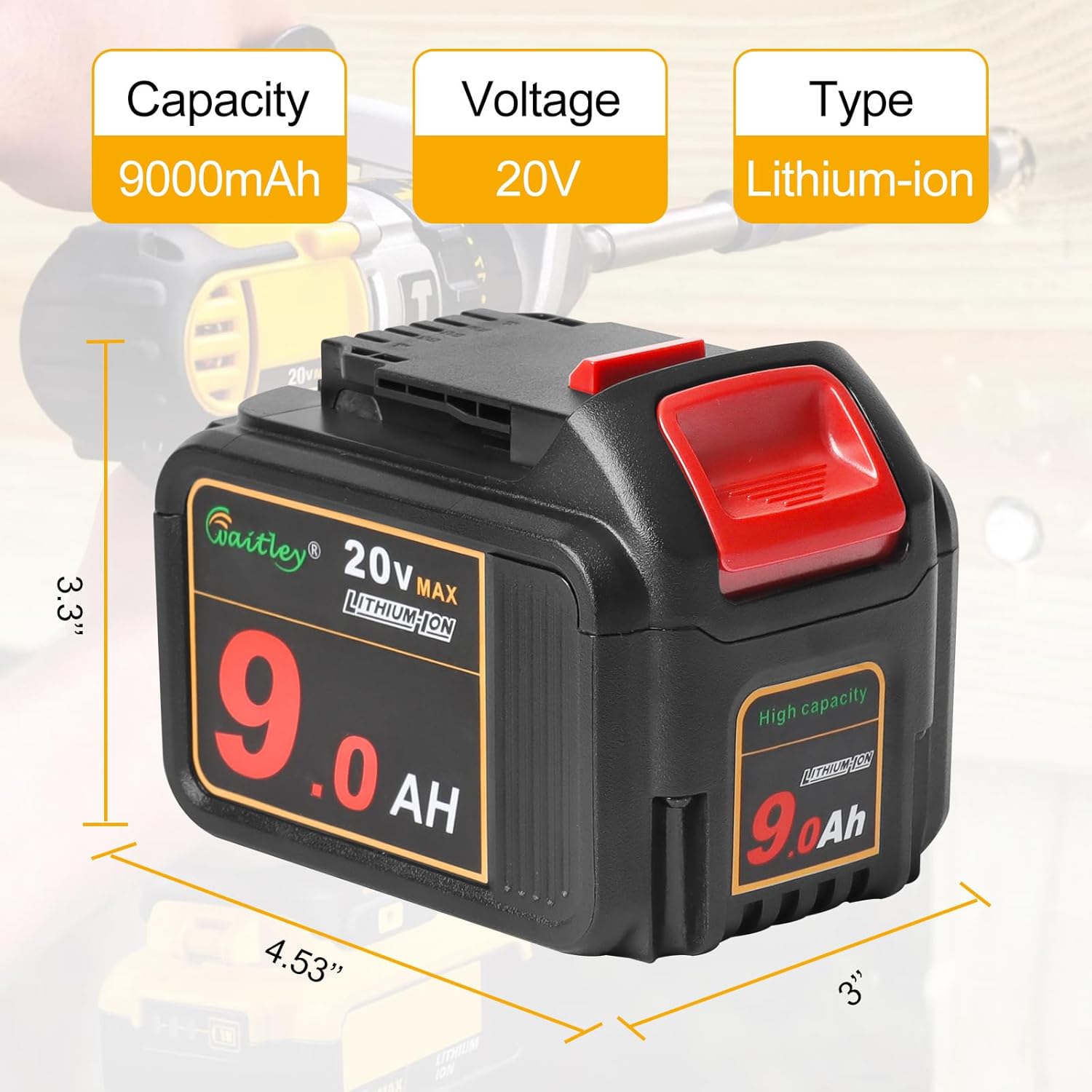 2 Pack 20V 9.0Ah Replacement Battery with LED Indicator for Cordless Power Tools P564