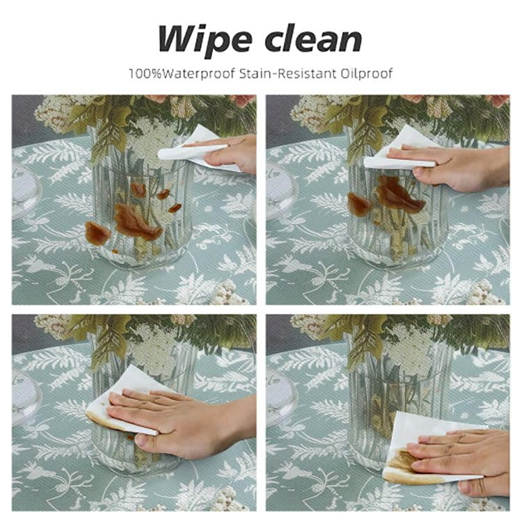 Round Vinyl Fitted Tablecloth with Flannel Backing, Elastic Edge, Waterproof X8595