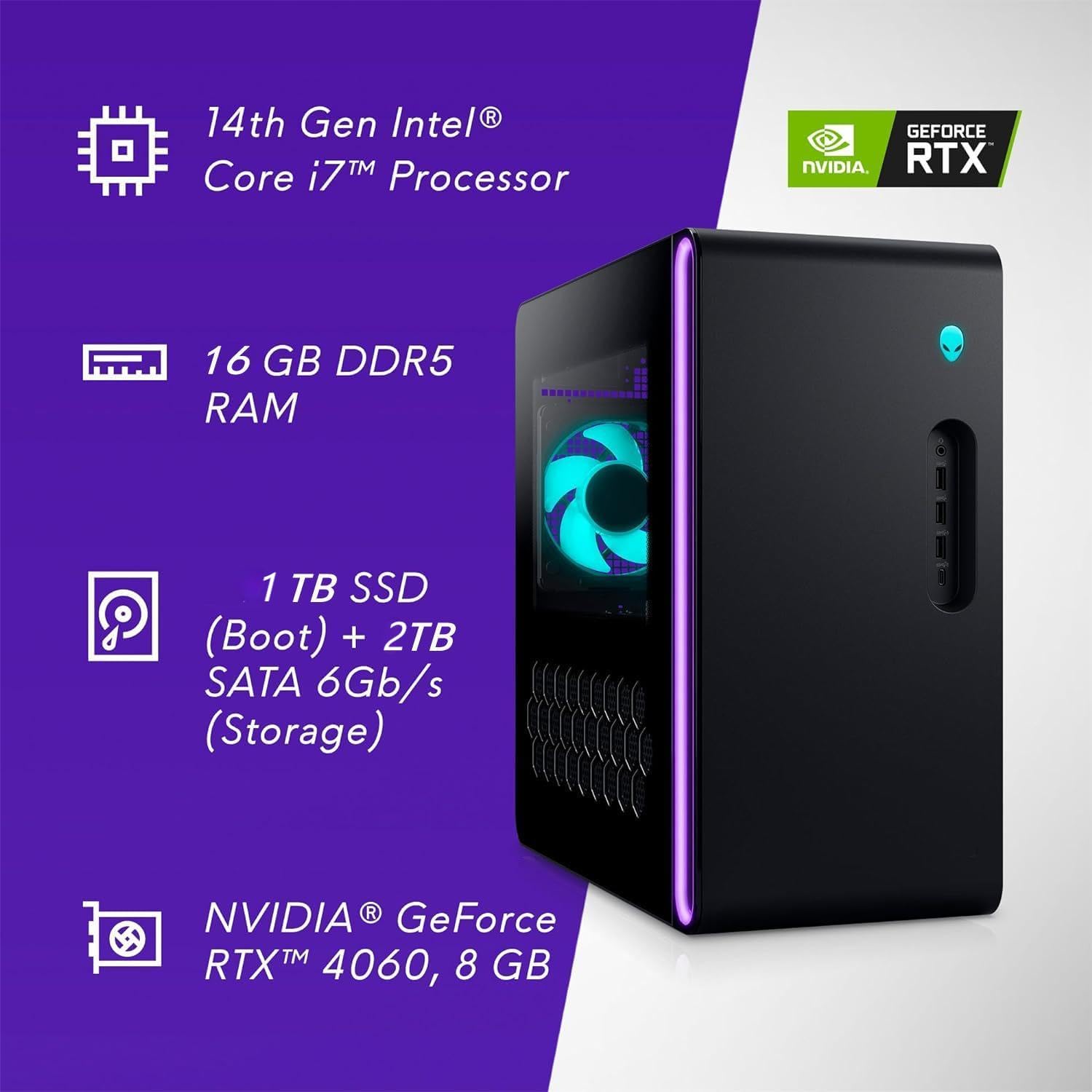 Gaming Desktop PC with Intel Core i7 Processor, RTX 4060 Graphics, 16GB RAM, 1TB SSD Y824248