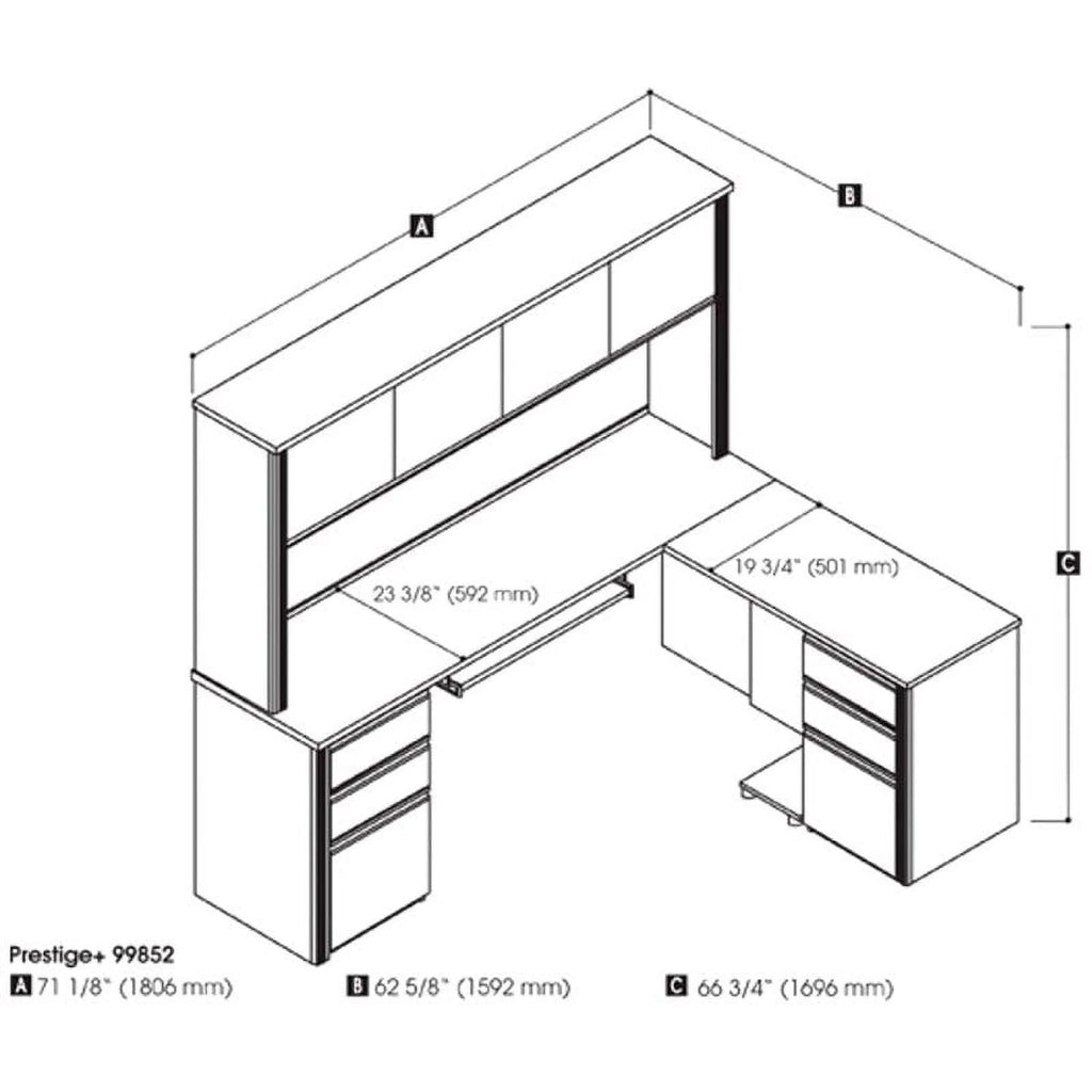 6 Piece Wood L Shaped Computer Desk with Hutch T55023