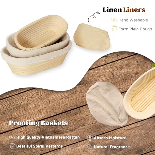 Bread Proofing Baskets Set of 3, Banneton Dough Proofing Bowls with Liners for Sourdough Baking O87634