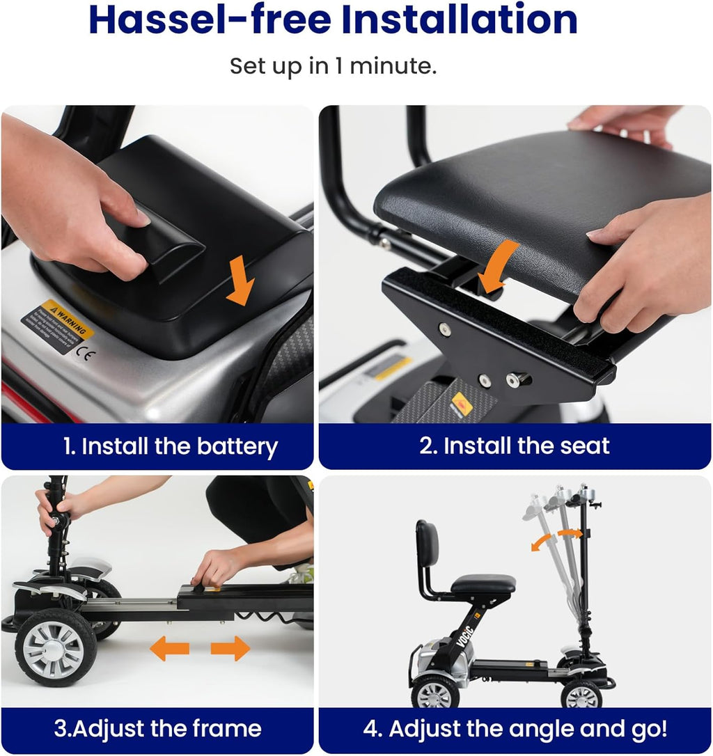 Carbon Fiber Powered Mobility Scooter for Seniors Adults, 4 Wheel Folding Electric Scooter with Seat B629