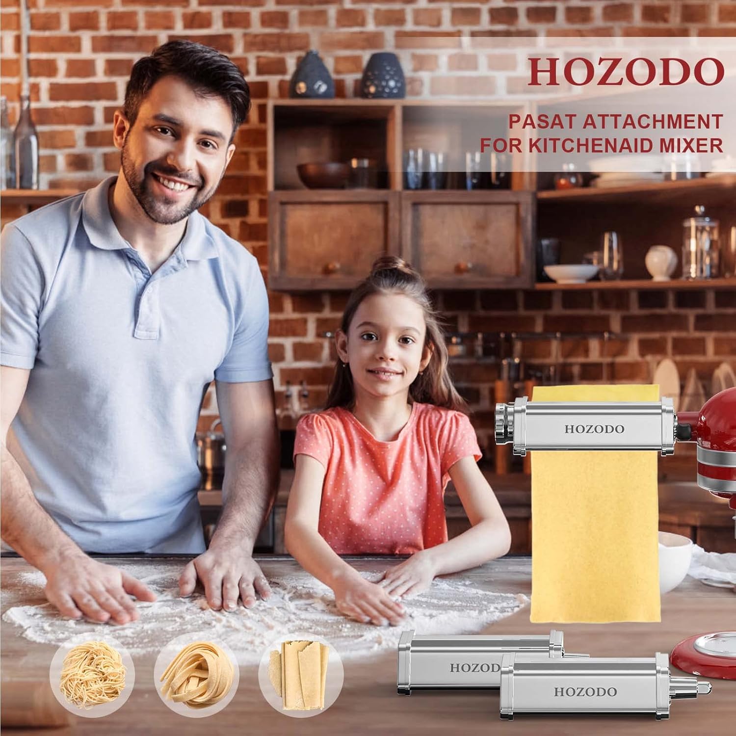 Pasta Attachment for Stand Mixer, 3 Piece Set with Sheet Roller and Cutter G242