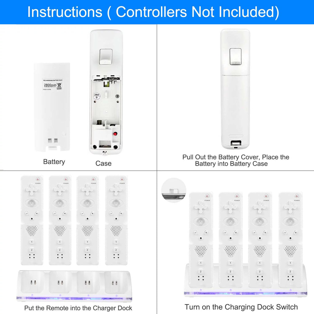 4 Remotes Charging Dock Game Controller Charger for Wii White G769617