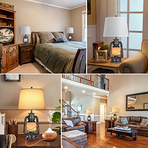 Set of 2 Farmhouse Table Lamps, 3-Way Dimmable Touch with USB Port, LED Bulbs Included P154