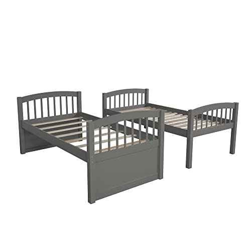 Twin Over Twin Bunk Bed with Storage Drawers and Trundle, Solid Wood Frame G366