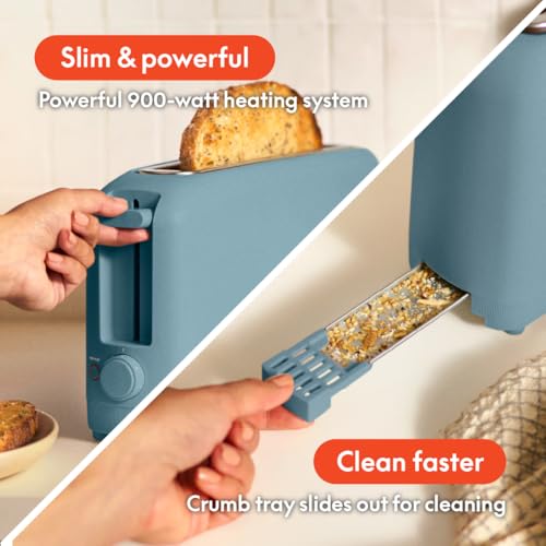 2 Slice Slim Toaster with 6 Shade Settings, Long Slot, Removable Crumb Tray R654