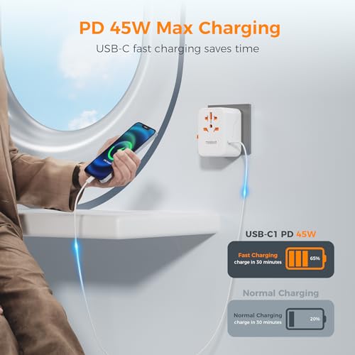 Universal Travel Plug Adapter 30W with USB C and 4 USB A Ports I95825