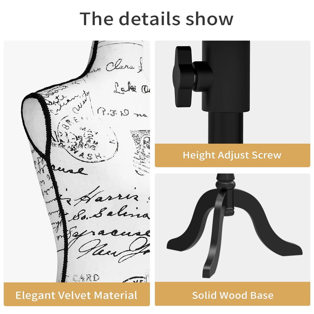 Dress Form Mannequin Torso with Wooden Tripod Base Stand X19594