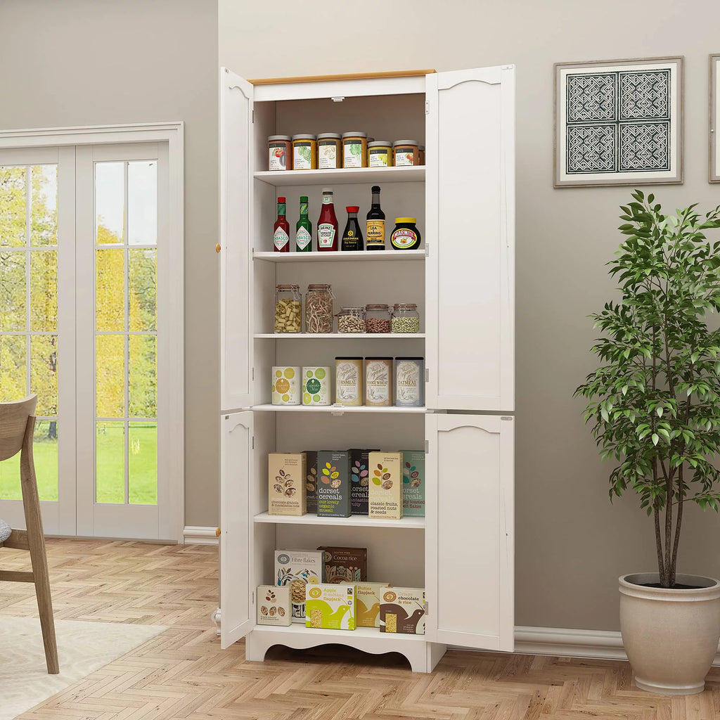 72" Tall Kitchen Pantry Cabinet with 4 Doors and 2 Adjustable Shelves, White and Honey O120266