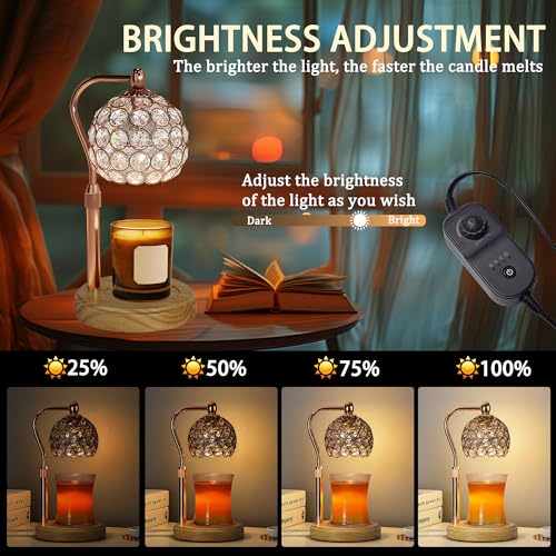 Candle Warmer Lamp with Timer, Adjustable Height and Dimmable, Wood Base O22197