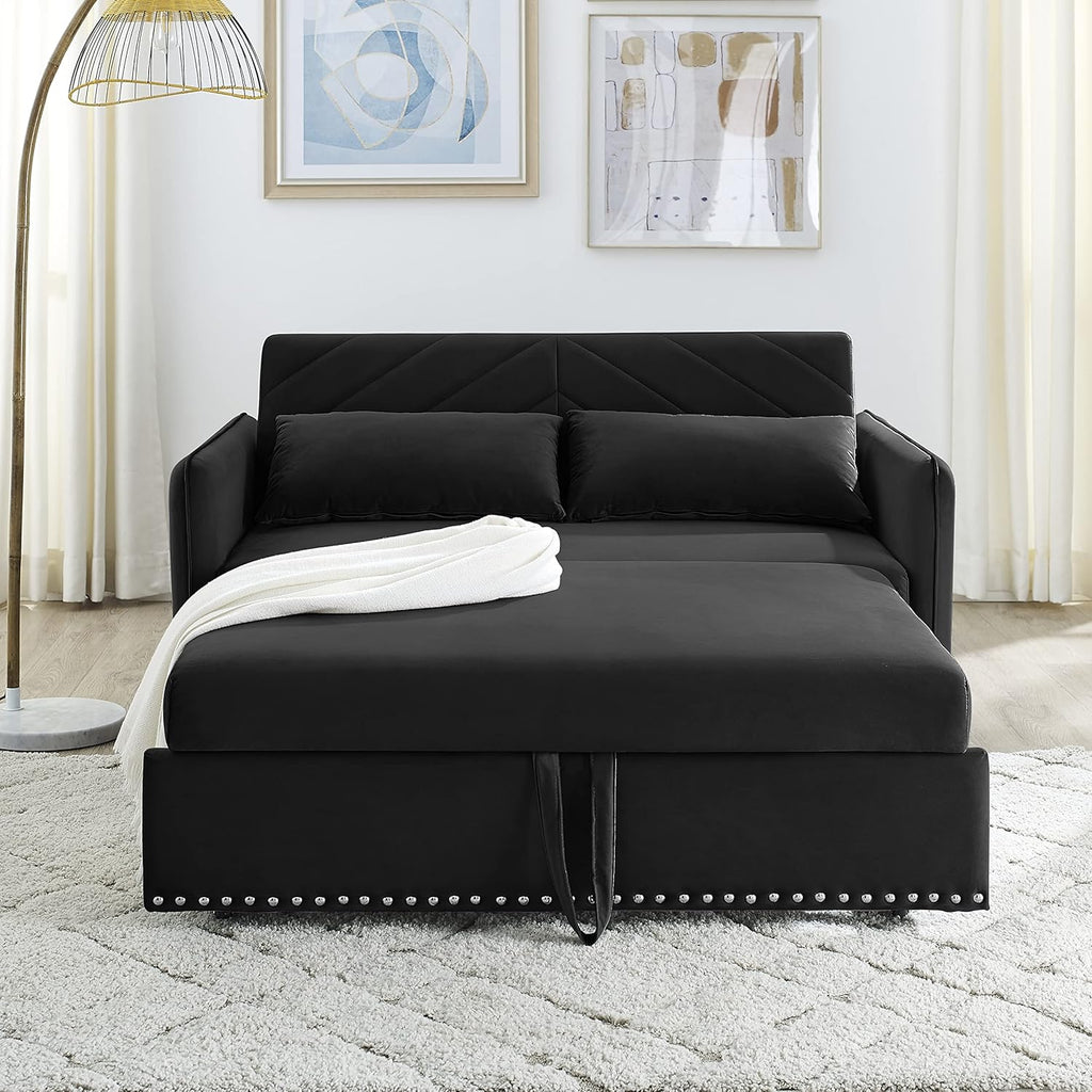 Convertible 3-in-1 Velvet Loveseat Sleeper Sofa with Pull Out Bed G60784