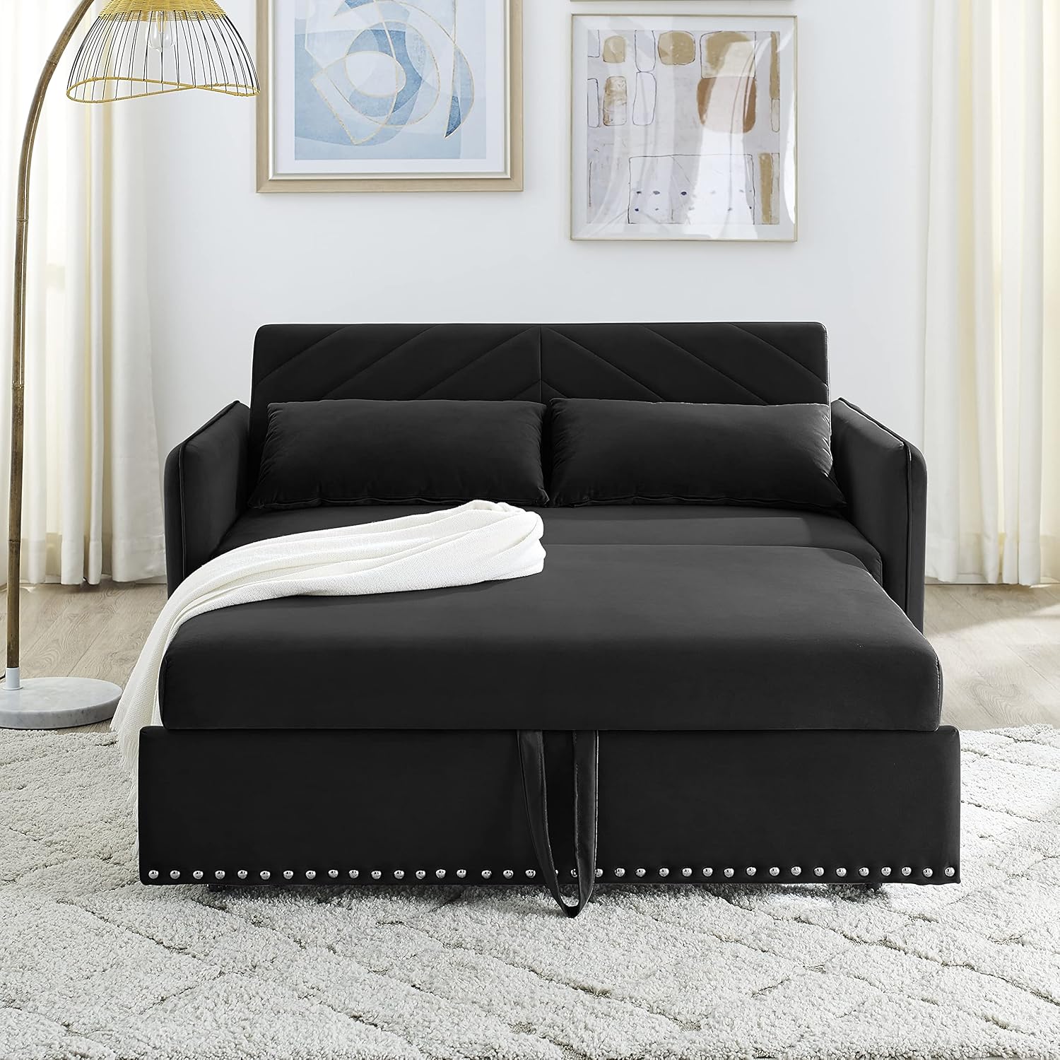 Convertible 3-in-1 Velvet Loveseat Sleeper Sofa with Pull Out Bed G60784