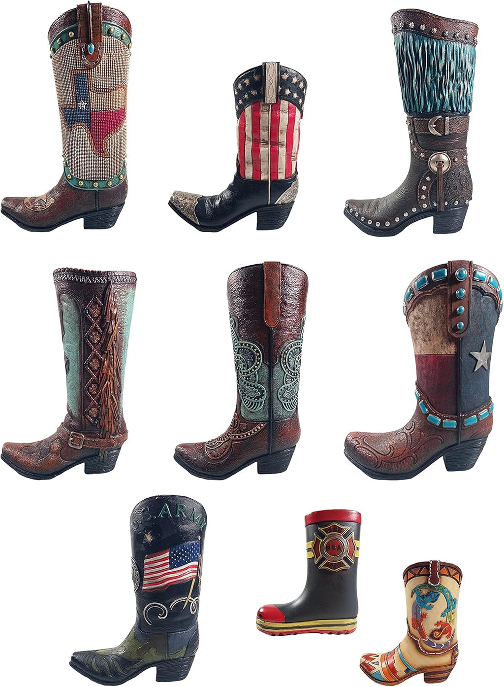 Cowboy Boot Flower Vase 12 Inch Brown Teal Tassel N4486