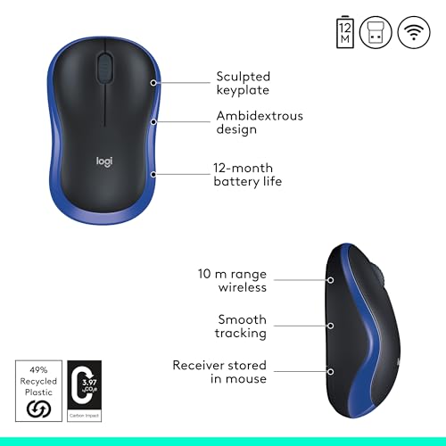 Wireless Mouse, 2.4GHz USB Receiver, 12-Month Battery, 1000 DPI Optical Tracking I608686