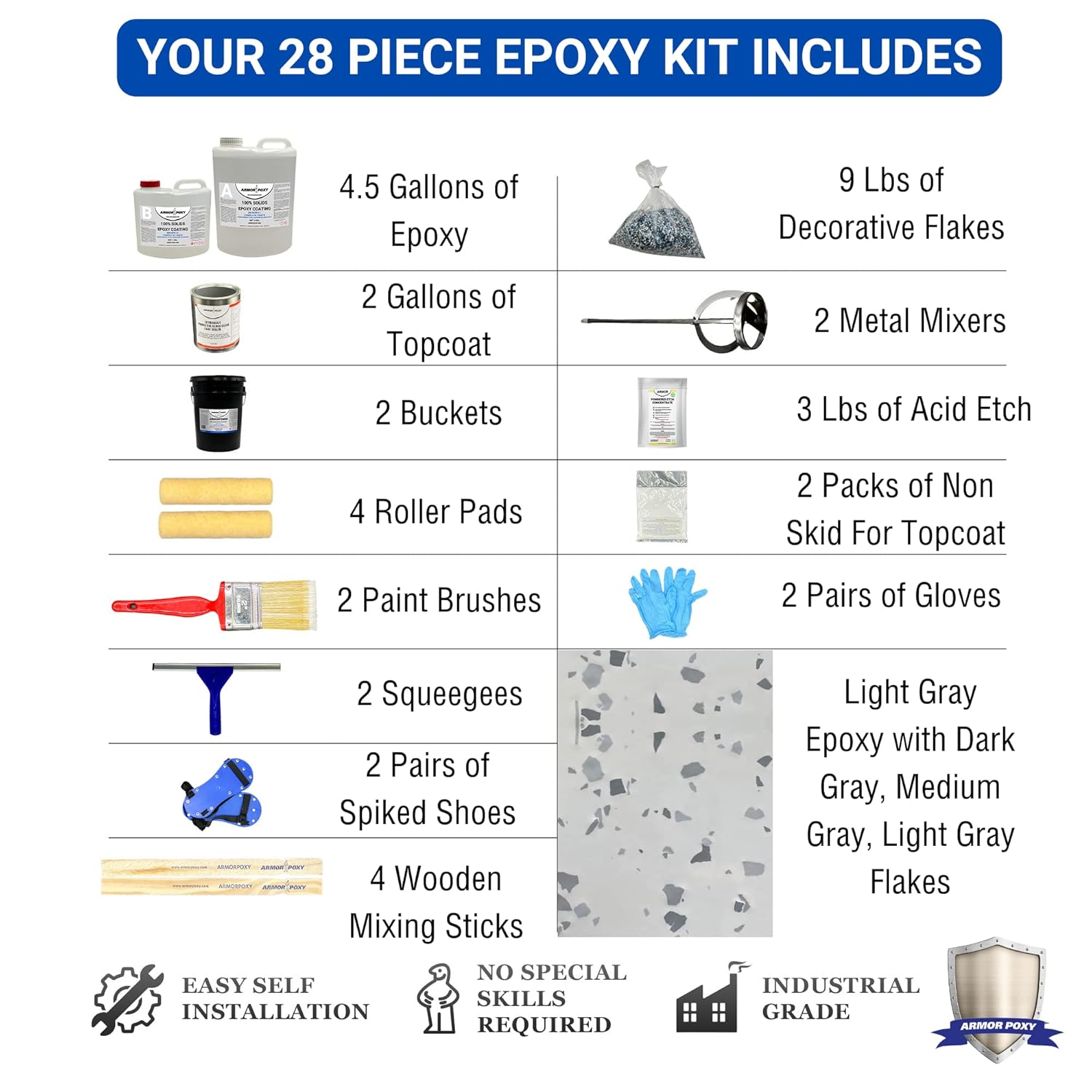 Epoxy Floor Coating Kit for Garages, 900 Sq Ft, Light Gray X545