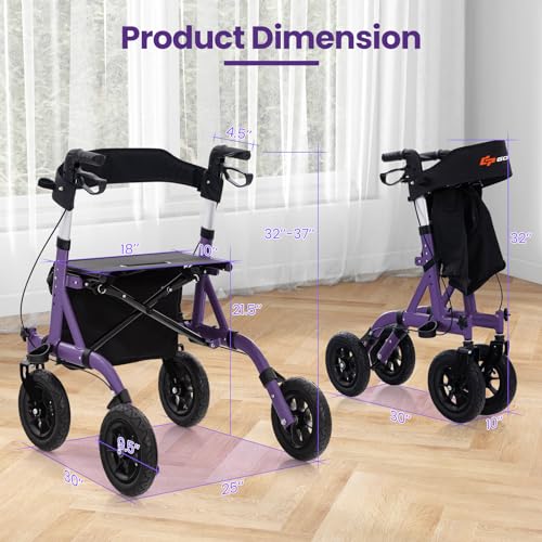 Rollator Walker for Seniors with Seat, Foldable, All Terrain Pneumatic Wheels G204121