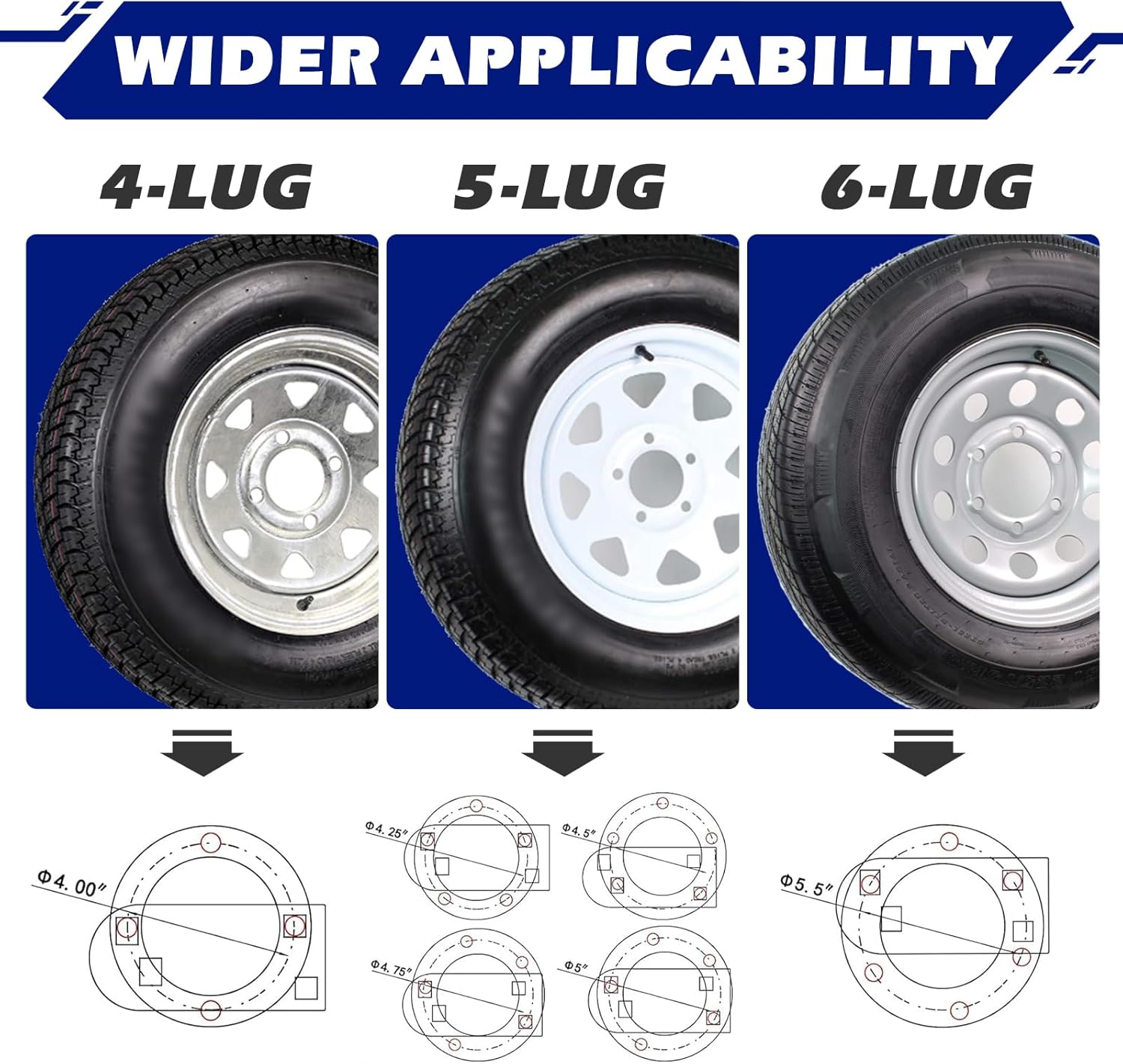 Spare Tire Carrier Mount for Trailer Wheels, Fits 4-6 Lug Bolt Patterns R401349