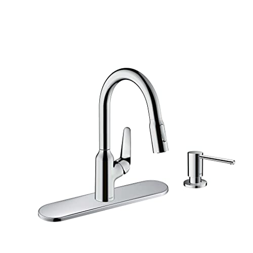 hansgrohe Focus N Black High Arc Kitchen Faucet, Kitchen Faucets with Pull Down Sprayer, Faucet for Kitchen Sink, Brushed Black Chrome 71800341