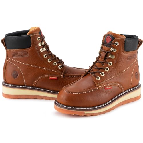 Mens Heavy Duty Steel Toe Work Boots, Full Grain Leather, Wedge Moc Toe B9332
