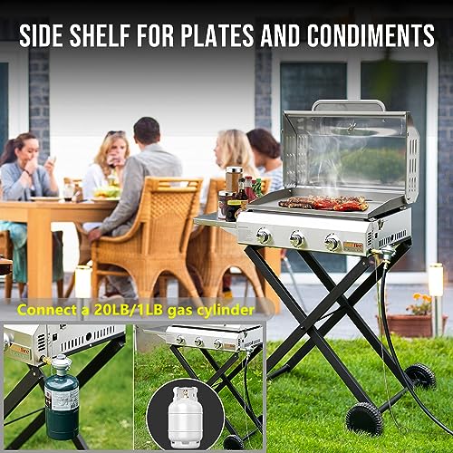 Portable Propane Gas Griddle 3-Burner with Foldable Cart and Side Table P920723