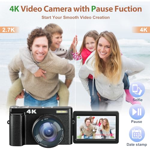 4K 48MP Digital Camera for Photography and Video, Flip Screen, Autofocus, Travel N47691