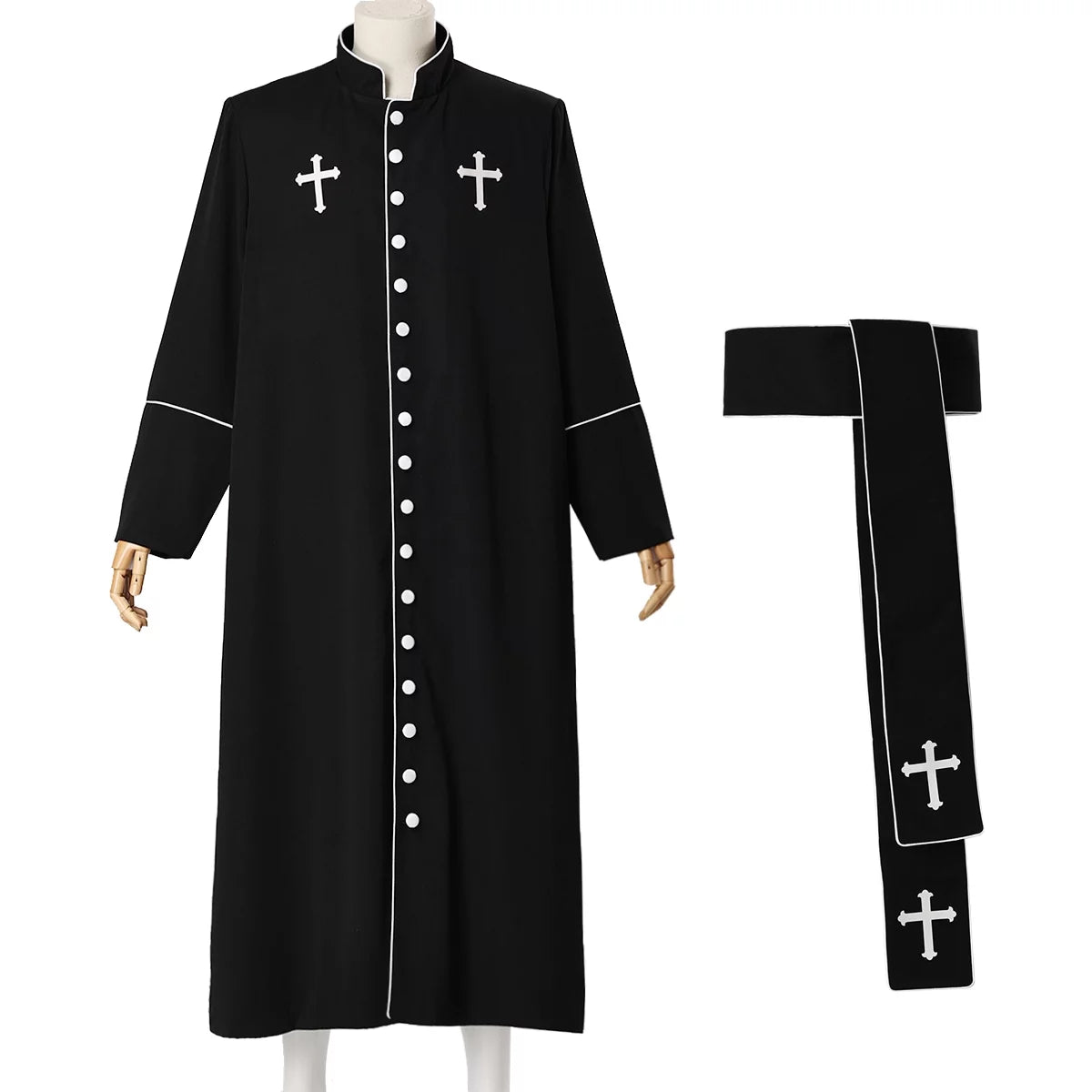 Men's Priest Cassock Pastor Robe with Belt V29255