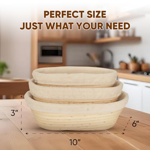 Bread Proofing Baskets Set of 3, Banneton Dough Proofing Bowls with Liners for Sourdough Baking O87634